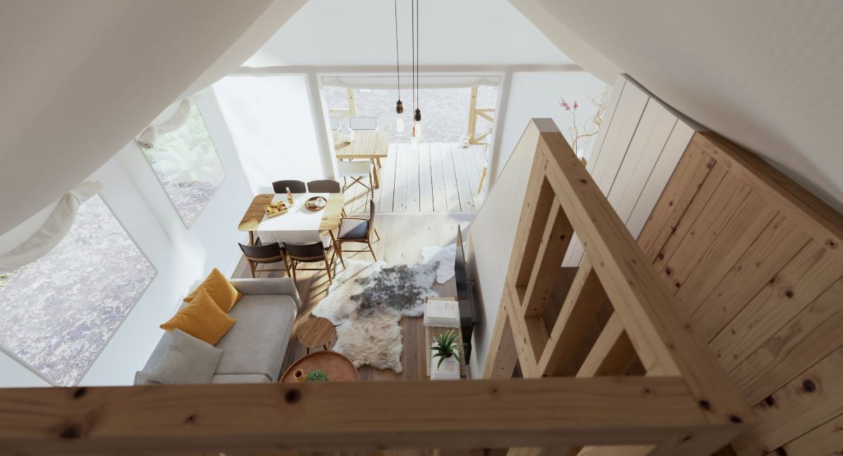 Pogled s galerije u glamping šatoru